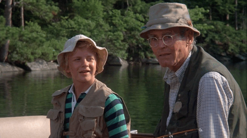 Henry Fonda and Doug McKean in On Golden Pond, dressed for fishing