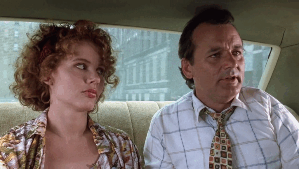 Bill Murray and Geena Davis in Quick Change, both looking exasperated